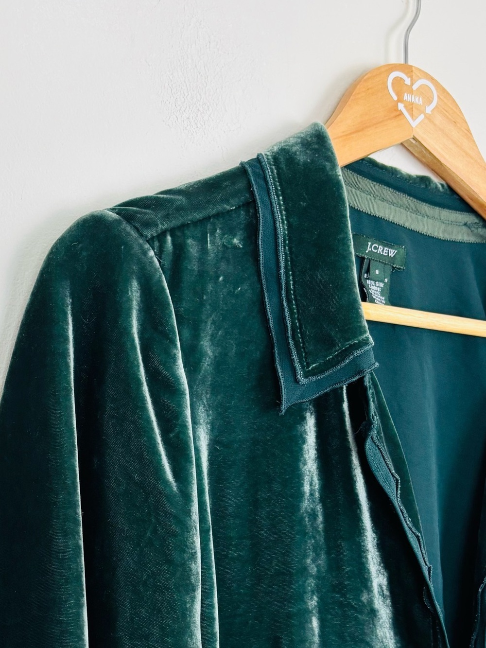 J. Crew silk blend velvet and chiffon dark green blazer. Size 8 - Picture 3 of 7